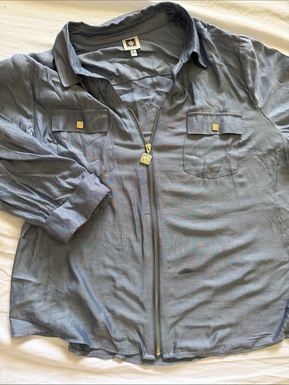 Anne Klein Slate Blue Zip-Front Utility Jacket